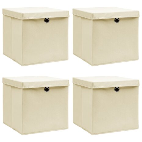  Opbergboxen met deksel 4 st 32x32x32 cm stof crèmekleurig 1