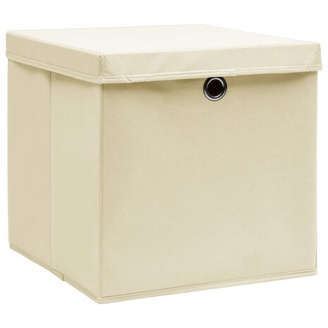 Opbergboxen met deksel 4 st 32x32x32 cm stof crèmekleurig 2