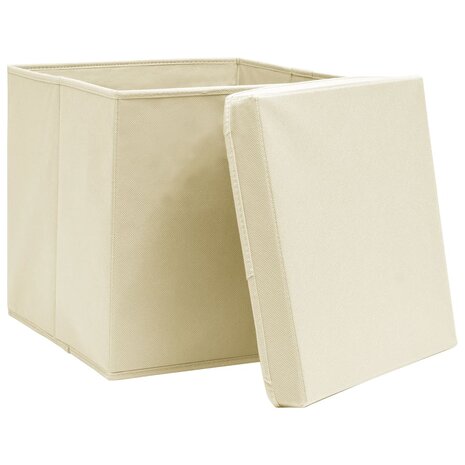  Opbergboxen met deksel 4 st 32x32x32 cm stof crèmekleurig 3