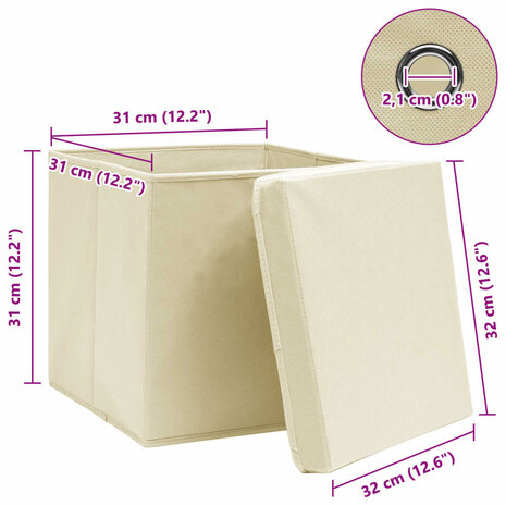  Opbergboxen met deksel 4 st 32x32x32 cm stof crèmekleurig 6