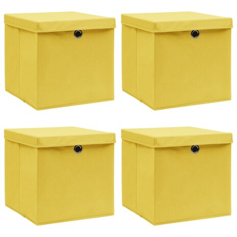 Opbergboxen met deksel 4 st 32x32x32 cm stof geel 1
