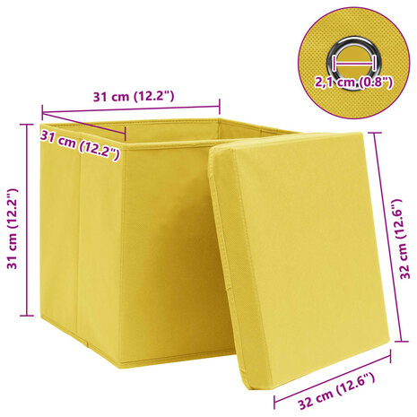 Opbergboxen met deksel 4 st 32x32x32 cm stof geel 6