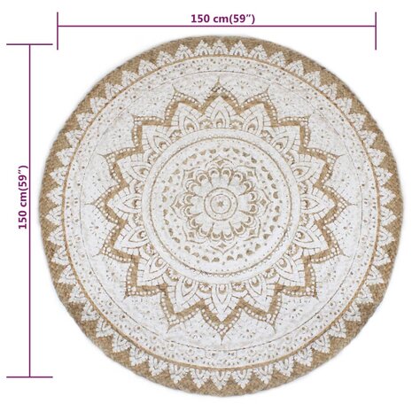 Tapijt met print rond 150 cm gevlochten jute 6