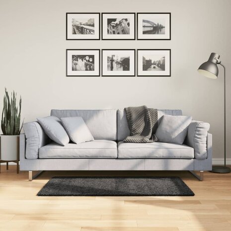Vloerkleed PAMPLONA shaggy hoogpolig modern 60x110 cm antraciet 1