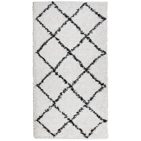 Vloerkleed PAMPLONA shaggy hoogpolig 60x110 cm crème en zwart 2