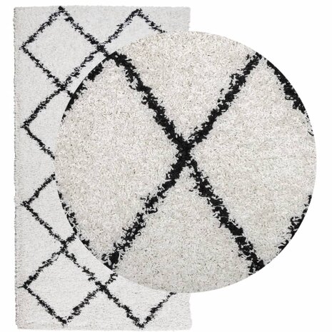 Vloerkleed PAMPLONA shaggy hoogpolig 60x110 cm crème en zwart 3