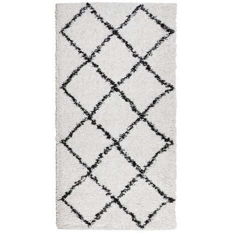 Vloerkleed PAMPLONA shaggy hoogpolig 80x150 cm crème en zwart 2