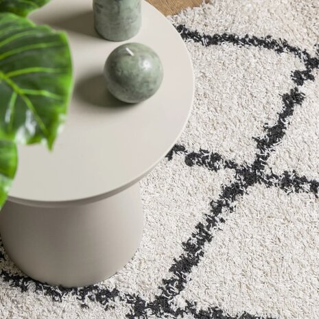 Vloerkleed PAMPLONA shaggy hoogpolig 80x150 cm crème en zwart 7