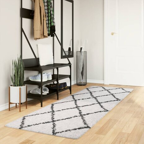 Vloerkleed shaggy hoogpolig modern 80x250 cm crème en zwart 1