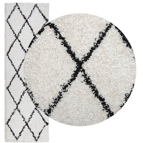 Vloerkleed shaggy hoogpolig modern 80x250 cm crème en zwart 3