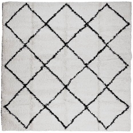 Vloerkleed PAMPLONA shaggy hoogpolig 120x120 cm crème en zwart 2