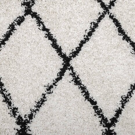 Vloerkleed PAMPLONA shaggy hoogpolig 120x120 cm crème en zwart 9