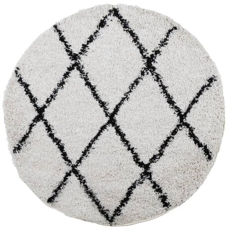 Vloerkleed PAMPLONA shaggy hoogpolig Ø 80 cm crème en zwart 2