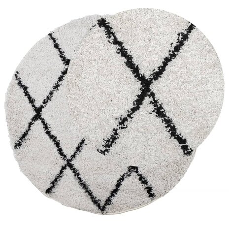 Vloerkleed PAMPLONA shaggy hoogpolig Ø 80 cm crème en zwart 3