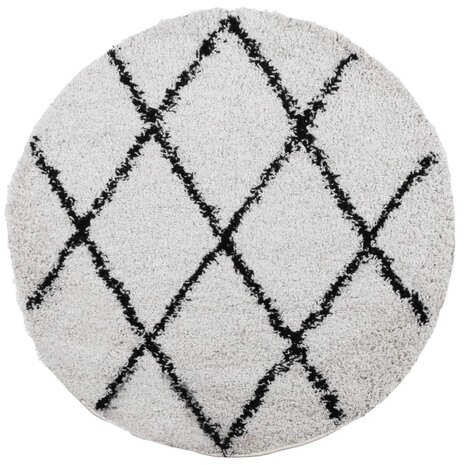 Vloerkleed PAMPLONA shaggy hoogpolig Ø 120 cm crème en zwart 2