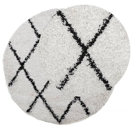 Vloerkleed PAMPLONA shaggy hoogpolig Ø 120 cm crème en zwart 3