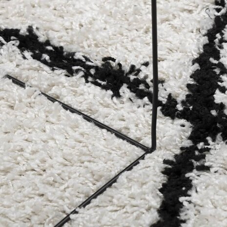 Vloerkleed PAMPLONA shaggy hoogpolig Ø 120 cm crème en zwart 8