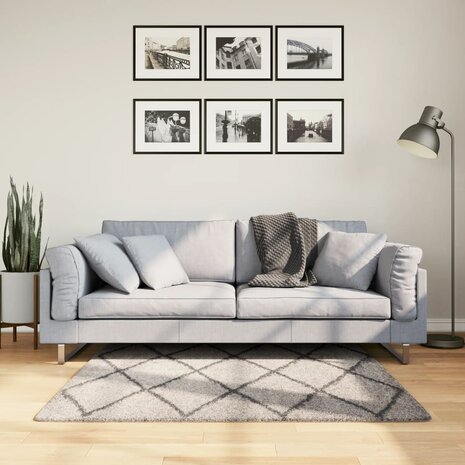 Vloerkleed PAMPLONA shaggy hoogpolig 120x120 cm beige antraciet 1