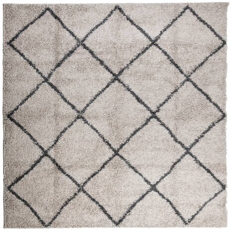 Vloerkleed PAMPLONA shaggy hoogpolig 120x120 cm beige antraciet 2