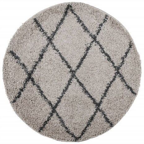 Vloerkleed PAMPLONA shaggy hoogpolig Ø 100 cm beige antraciet 2