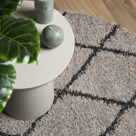 Vloerkleed PAMPLONA shaggy hoogpolig Ø 100 cm beige antraciet 7
