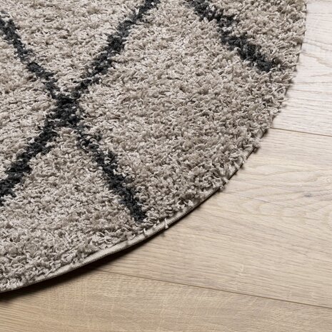 Vloerkleed PAMPLONA shaggy hoogpolig Ø 120 cm beige antraciet 4