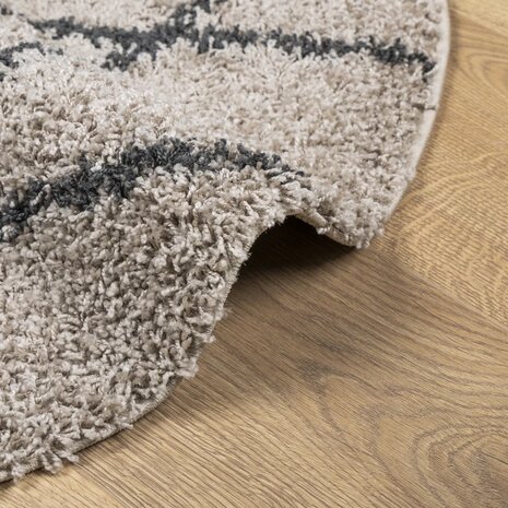 Vloerkleed PAMPLONA shaggy hoogpolig Ø 120 cm beige antraciet 6