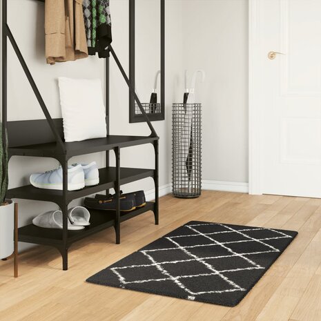 Vloerkleed PAMPLONA shaggy hoogpolig 60x110 cm crème en zwart 1