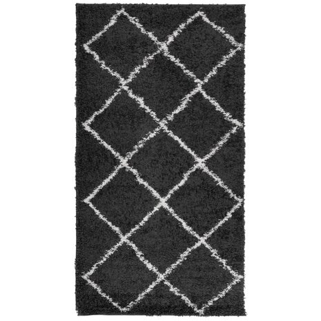 Vloerkleed PAMPLONA shaggy hoogpolig 60x110 cm crème en zwart 2