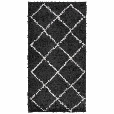 Vloerkleed PAMPLONA shaggy hoogpolig 80x150 cm zwart en crème 2