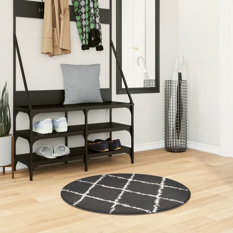 Vloerkleed shaggy hoogpolig modern Ø 80 cm zwart en crème 1