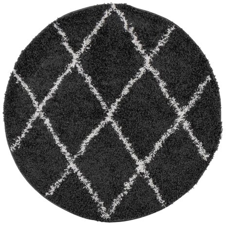 Vloerkleed shaggy hoogpolig modern Ø 80 cm zwart en crème 2