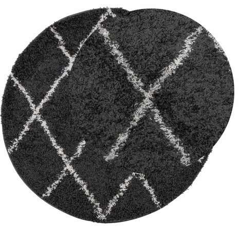 Vloerkleed shaggy hoogpolig modern Ø 80 cm zwart en crème 3