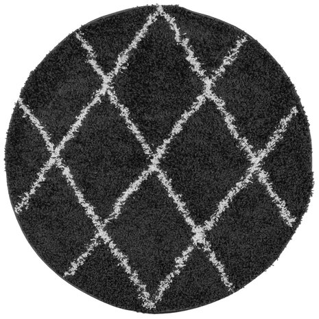 Vloerkleed PAMPLONA shaggy hoogpolig Ø 100 cm zwart en crème 2