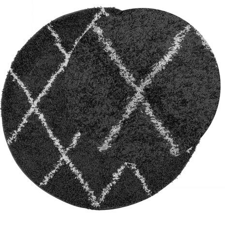 Vloerkleed PAMPLONA shaggy hoogpolig Ø 120 cm zwart en crème 3
