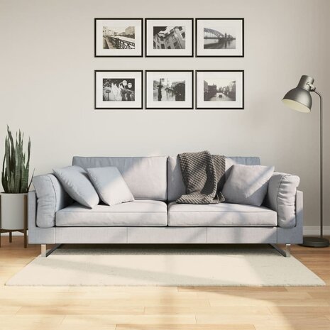 Vloerkleed ISTAN hoogpolig glanzend 80x150 cm crèmekleurig 1