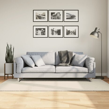 Vloerkleed ISTAN hoogpolig glanzend 100x200 cm crèmekleurig 1