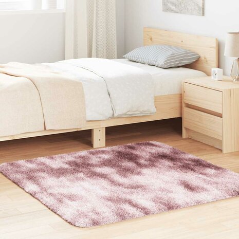 Hoogpolig vloerkleed NAVARRA 120x120 cm polyester stoffig roze 1