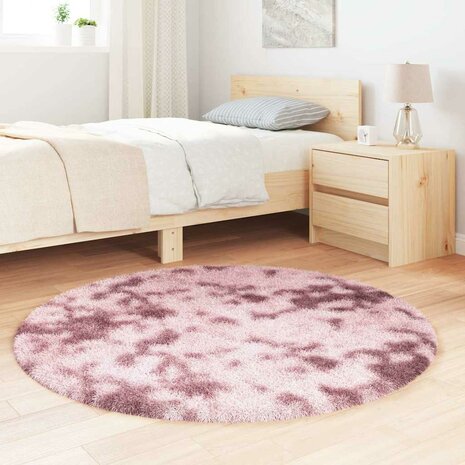 Hoogpolig vloerkleed NAVARRA 120x120 cm polyester stoffig roze 3