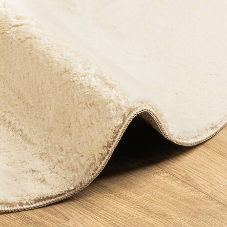 Vloerkleed HUARTE laagpolig zacht wasbaar Ø 100 cm crème 6