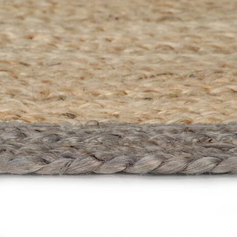 Vloerkleed handgemaakt met grijze rand 90 cm jute 3