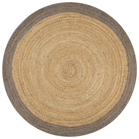 Vloerkleed handgemaakt met grijze rand 120 cm jute 1