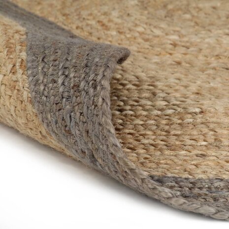 Vloerkleed handgemaakt met grijze rand 120 cm jute 2