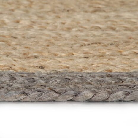 Vloerkleed handgemaakt met grijze rand 120 cm jute 3