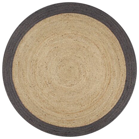Vloerkleed handgemaakt met donkergrijze rand 120 cm jute 1