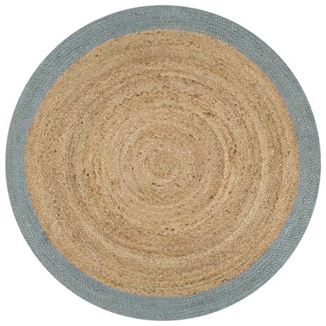 Vloerkleed handgemaakt met olijfgroene rand 120 cm jute 1