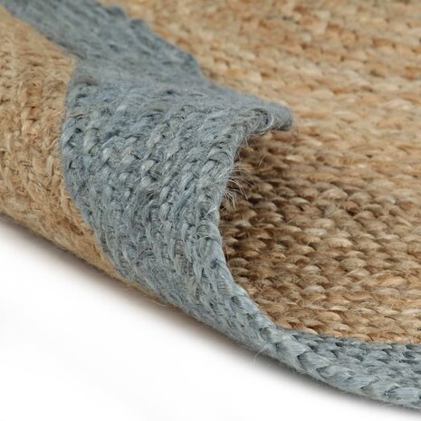 Vloerkleed handgemaakt met olijfgroene rand 120 cm jute 2