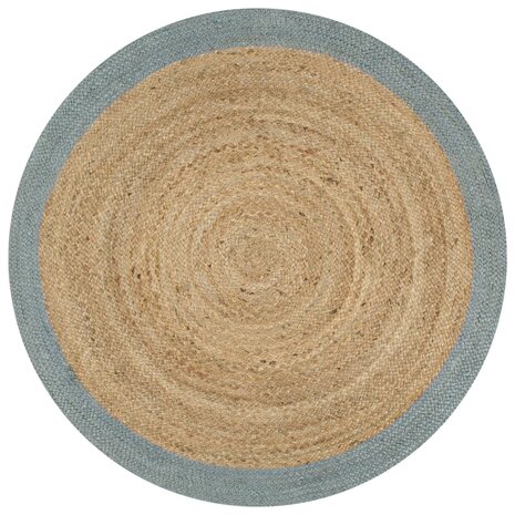Vloerkleed handgemaakt met olijfgroene rand 150 cm jute 1
