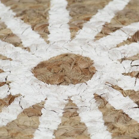 Vloerkleed handgemaakt met witte print 120 cm jute 5