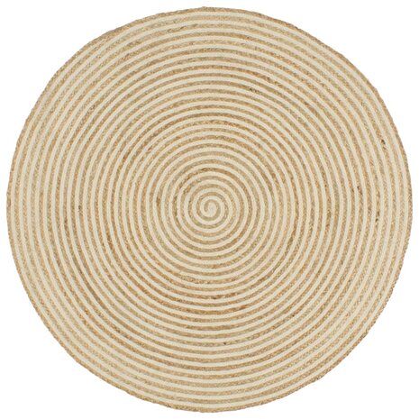 Vloerkleed handgemaakt met spiraal ontwerp 120 cm jute wit 1